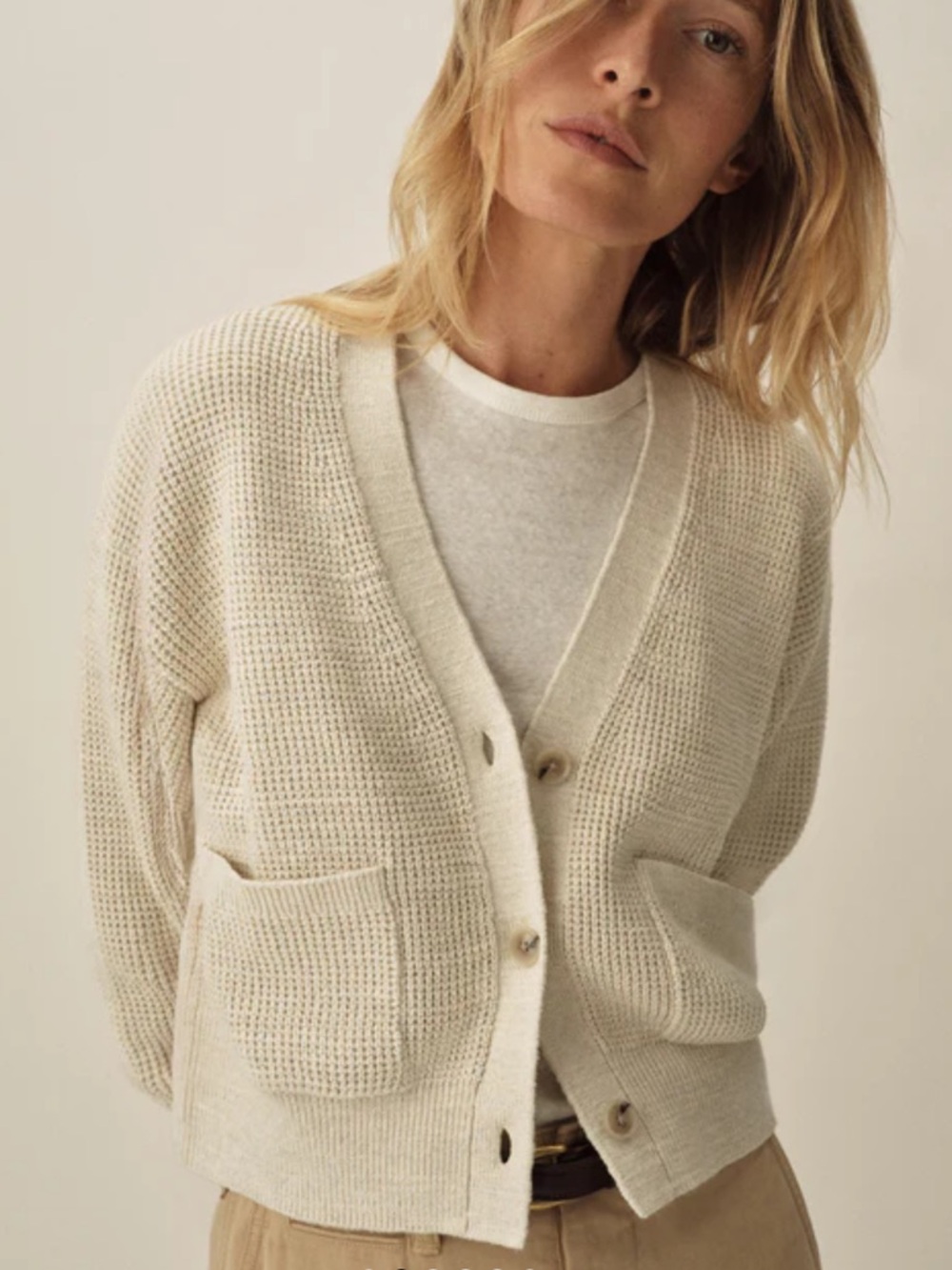 Buck Mason NWT Seafarer Cotton Cropped Cardigan Marled Sand Ivory Size XL